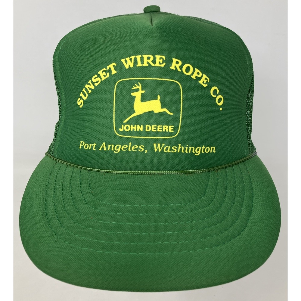 Vintage John Deere Sunset Wire Rope Co Port Angeles Washington Snapback Farm Hat